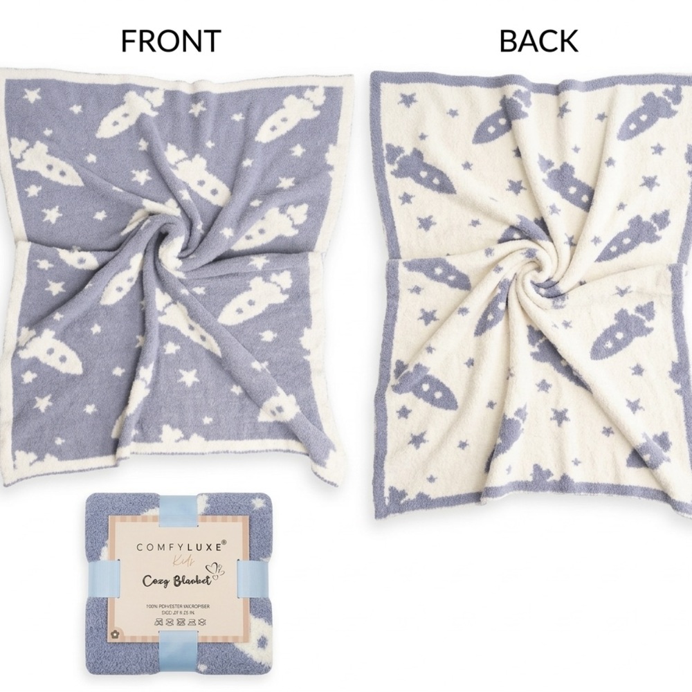 Kids Cozy Blanket - Blue and White